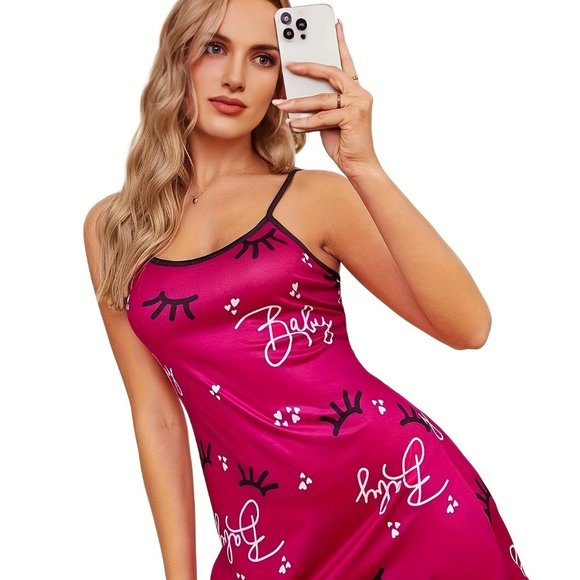 Eyelash Slip Nightdress, V Neck Backless Sleepwear Dress - Picture 4 of 5